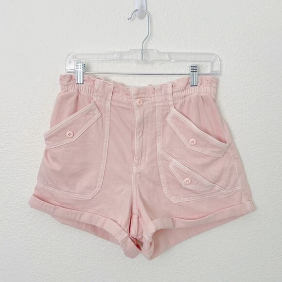 [American Eagle Outfitters] Pink High Rise Paperbag Elastic Waist Denim Shorts 6 - Picture 1 of 8